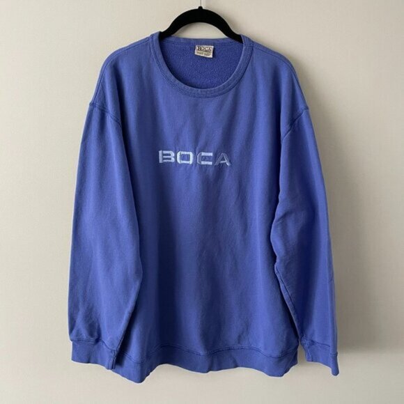 Boca Authentic Crew Neck Pullover Long Sleeve Casual Sweatshirt Blue Large - Picture 2 of 7